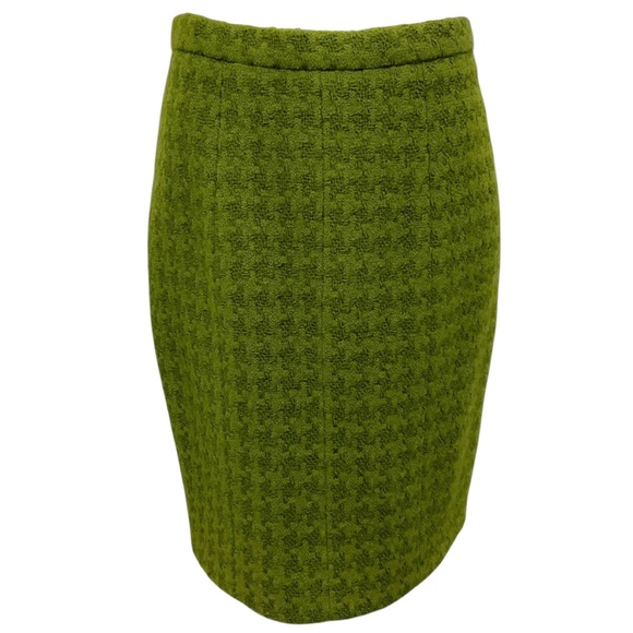 Chanel Boutique Vintage Green CC Logo Button Houndstooth Wool Skirt - Picture 1 of 7
